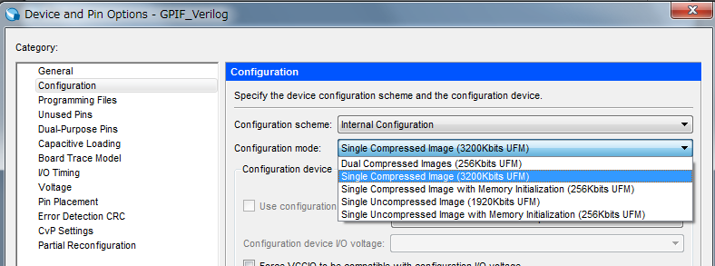 Device and Pin Optionsでコンフィグモードを設定する